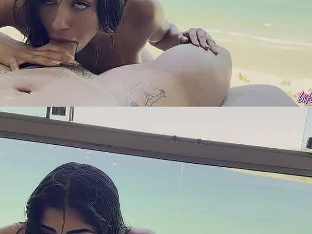 BitchSelena - Brunette hair with a large rimming her anus on the beach