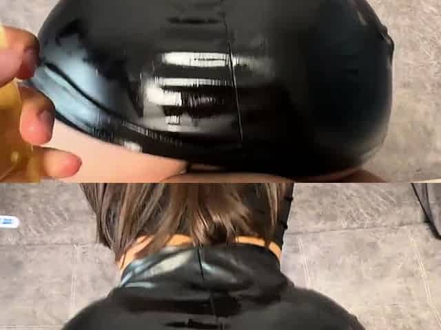 I poured oil on a big ass in a leather skirt! And then I