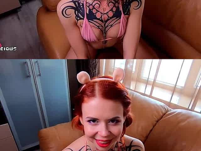 Cum Shower for Petite Redhead Babe in Microbikini