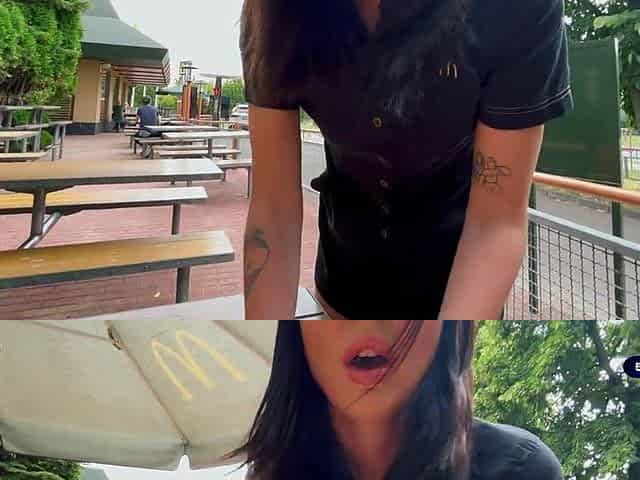 Risky public sex in the WC. Screwed a McDonald's worker cuz of spilled soda! - Eva Soda