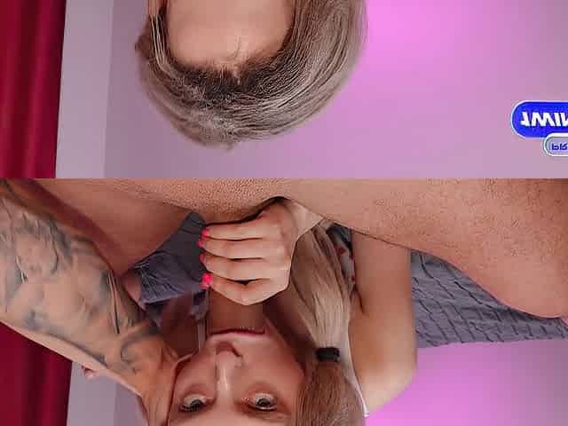 Slim Golden-haired Chokes On Penis And Gives a Slobbery Fellatio