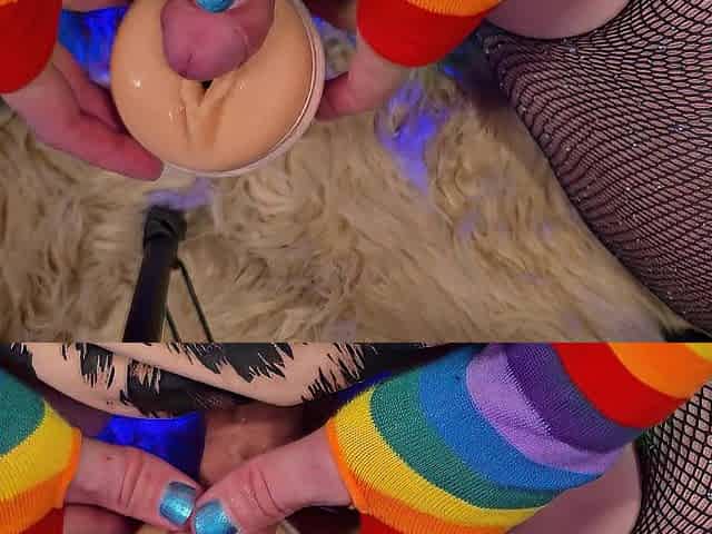 Femboy teases constricted juicy pocket snatch and cums in it close-up