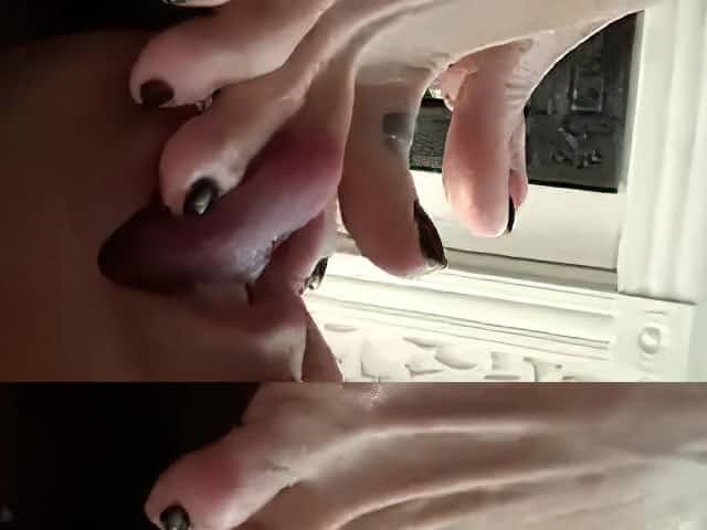 Beauty licking and worshipping aged feet