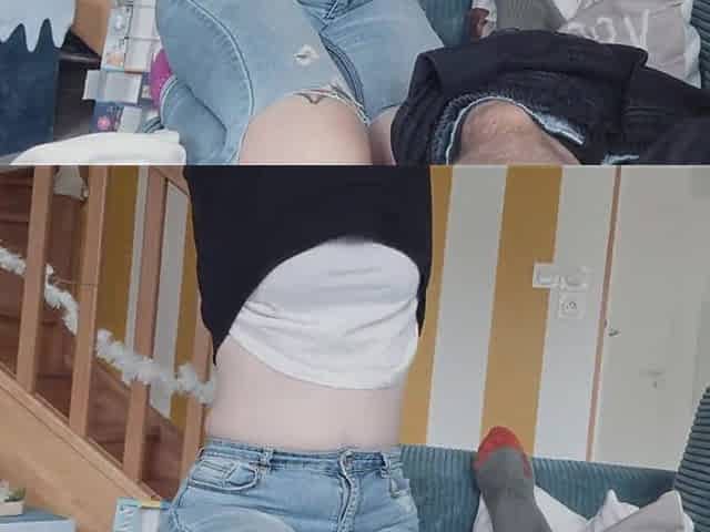 I Suck His Dick on the Couch and He Cums on My Boos