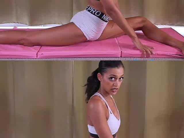 Natasha does yoga then fingers her wet pussy