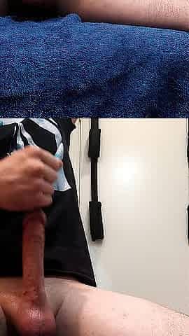 Large white weenie wanking until blowing his cum and cumming hard!!!!! L@@K