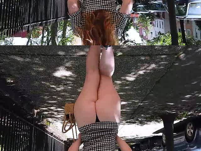 Amateur redhead Jacqueline with glasses masturbates