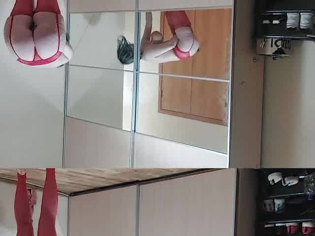 I disrobe in front of the mirror, and then masturbate and squirt