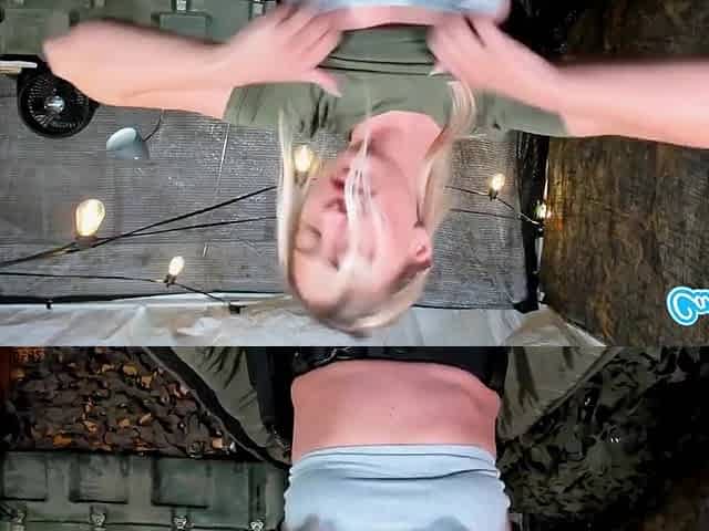 Sexy Amateur Horny Solider Fingers her Pussy in Combat Tent