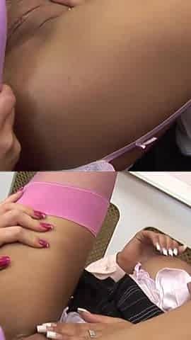 Curvy office sluts in stockings fill each other's holes with toys