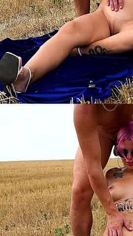 Amateur Couple Sex in Nature, Big Boobs, Tattoo Girl, Blowjob, Cum on Face and Cum Kissing