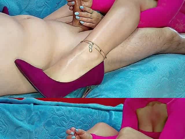 Slow tugjob in high heels and hawt costume