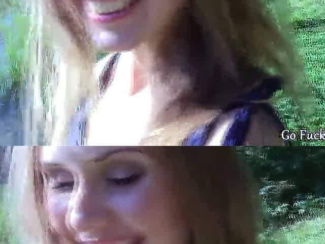 Amateur sex with glamorous golden-haired gal in wood by the lake