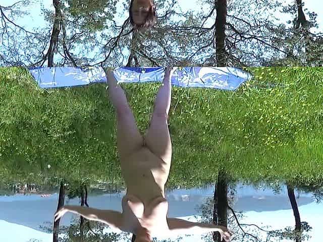 Bare Yoga Outdoors. Supple Amateur Hotty Unfathomable Stretching Gymnastics In Nature