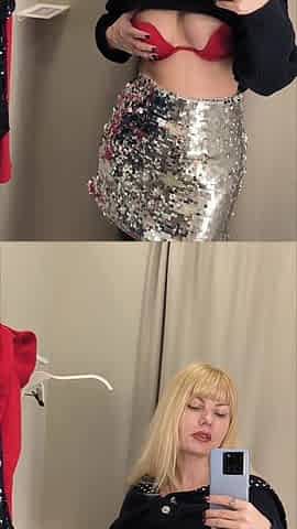 Risky public squirt whilst try on cute garments
