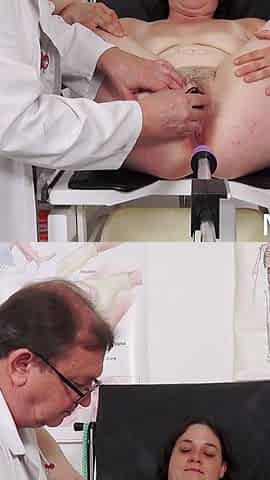Huge Shaking Orgasm of Horny MILF Lara Crow in Gyno Chair with Anal Fucking Machine