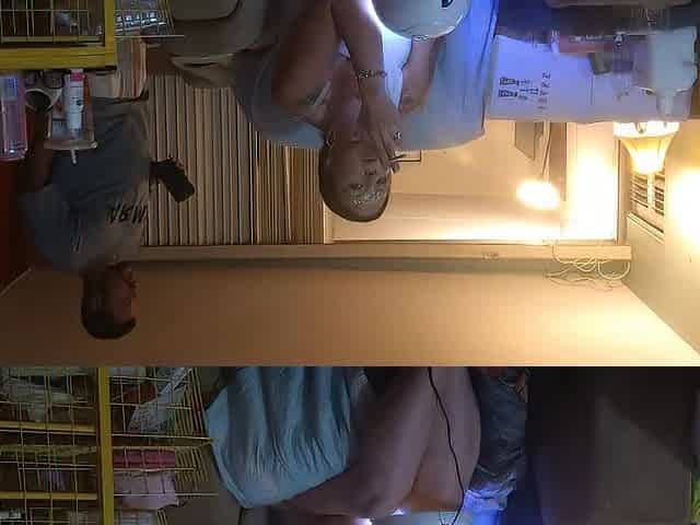 Roommate masturbating to glamorous angel in minidress painting her nails and watching tv