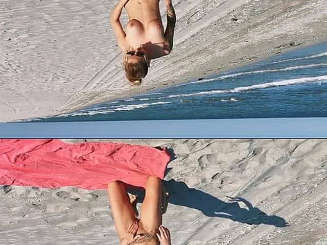 Fit Blonde Babe with Big Ass Fucks on a Nude Beach