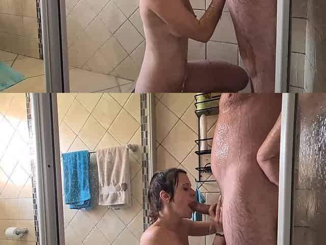 Skinny Slut Sucking My Dick in the Shower