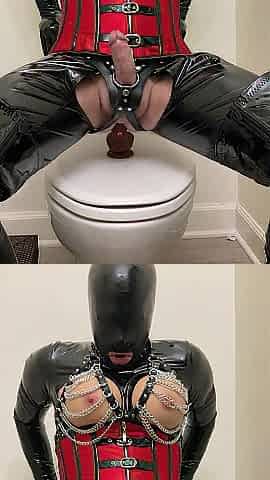 Latex sissy doll riding sex toy and masturbating