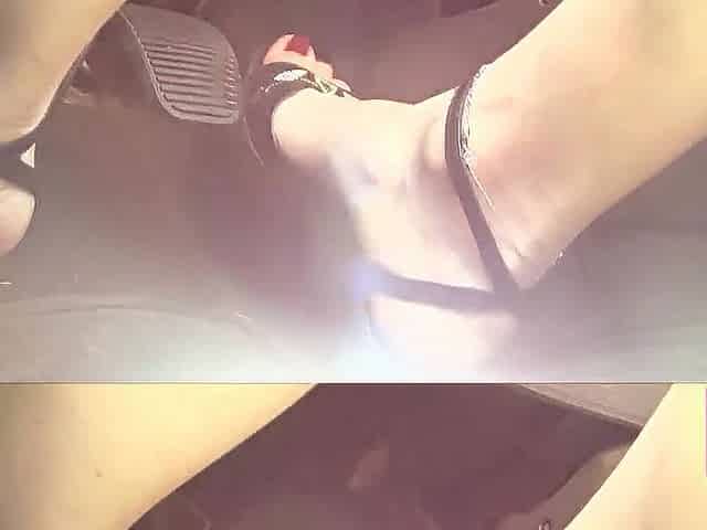 Driving in Buckled Open Toed Ebony Sandals and Thin Anklet