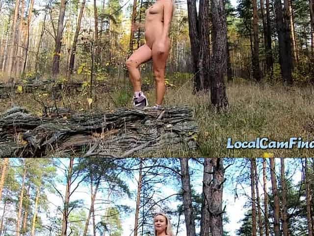 Naked Blonde with a Big Ass Strolls Through the Forest
