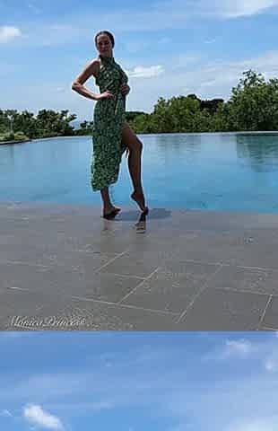 Teasing at the Pool in Micro Bikini, Swimming