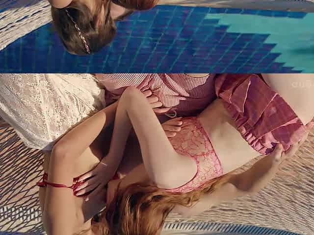 GALS.LOVE 2 sexually excited gals Cherry Crush and Vixi Rafi screwing one fortunate man by the pool