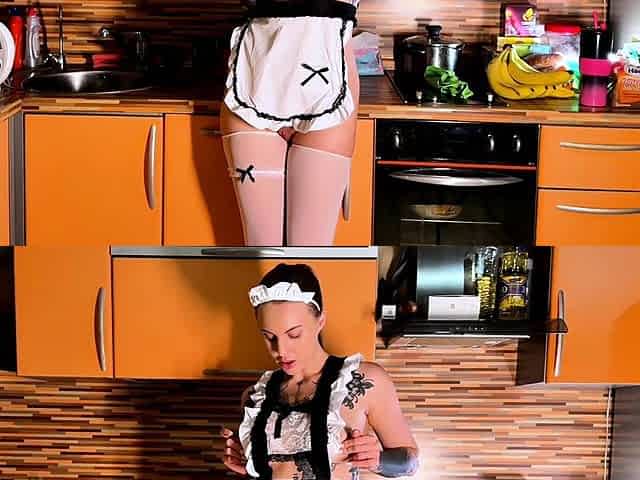 Busty Maid Gets Dirty with a Fuck Machine While Tidying Up