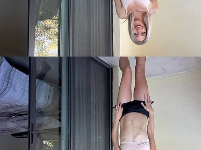 Outdoor Stretching with Skinny Blonde Dancer