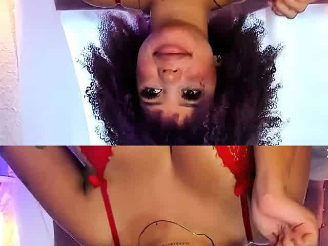 Cute slim ebony babe with sexy huge boobs