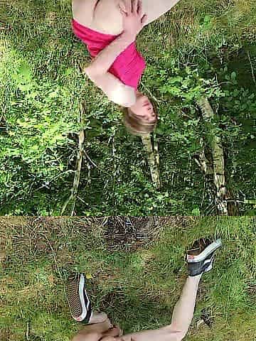 Annemieke gets wet in pink costume and sneakers