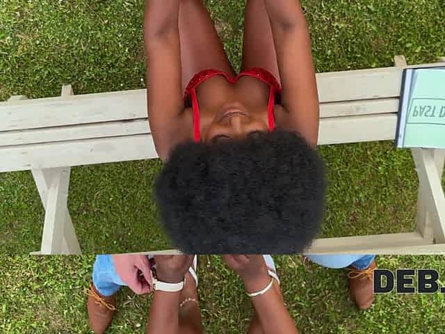 Busty ebony girl decided to solve her debt troubles with a passionate outdoor sex with her loaner
