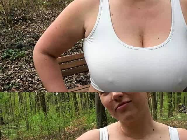 Chubby German milf having an outdoor blowjob in the woods