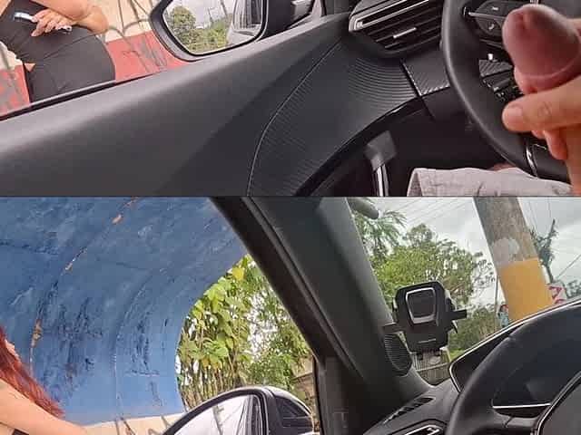 Risky Masturbation in the Car with a Hot Girl at the Bus Stop in Public!