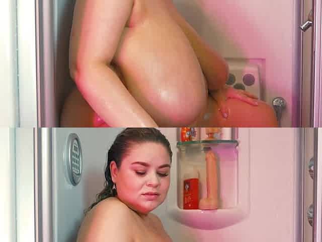 Hot Chubby BBW Riding and Sucking Dildos in the Shower