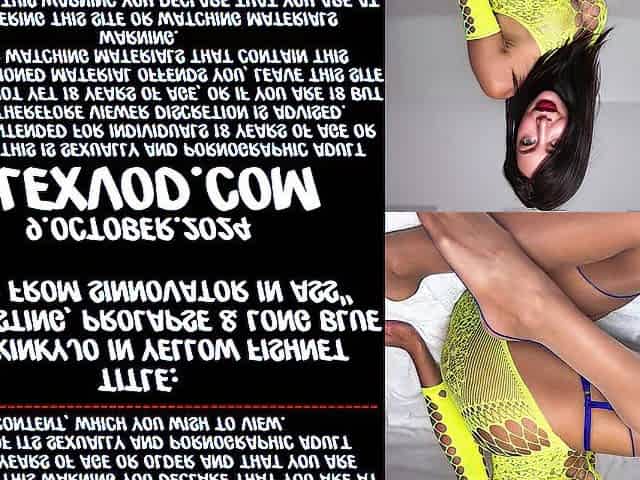 Hotkinkyjo in yellow fishnet anal fisting, prolapse & lengthy blue sextoy from sinnovator in butt