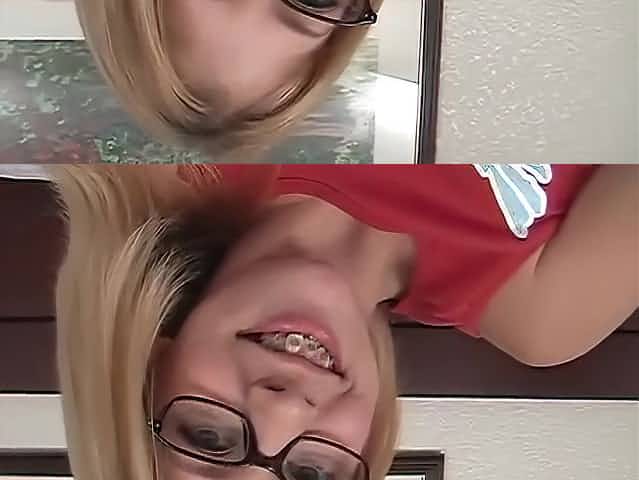 Young Blonde Teen with Braces and Glasses Takes Facial