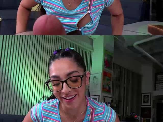 Sexy Nerd Sucks Her Neighbors Prick