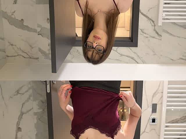 See Through Skirt and Red Thong She Takes off Turns Into a Seduction Point in the Bathroom with Long Legs Secretary