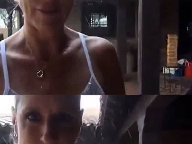 Blonde Amateur MILF Gives Blowjob in the Rain