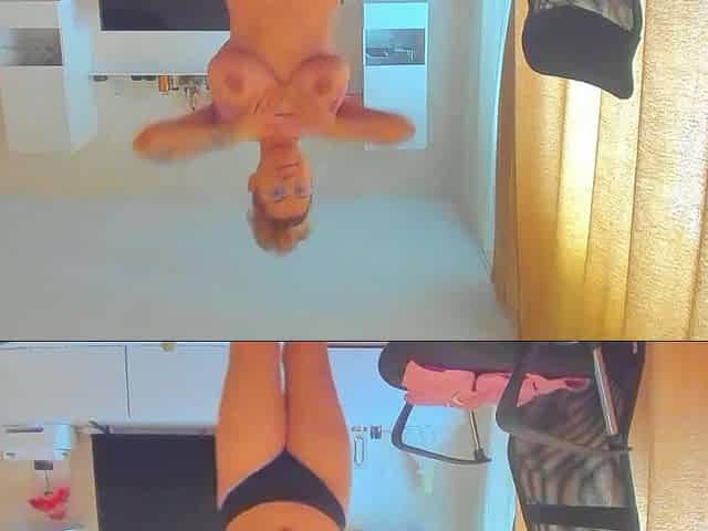 Hand on moist and constricted vagina with pants on