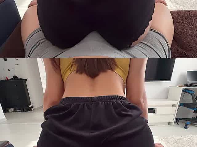 Stepsis grinding my schlong with her ideal booty in short pajamas