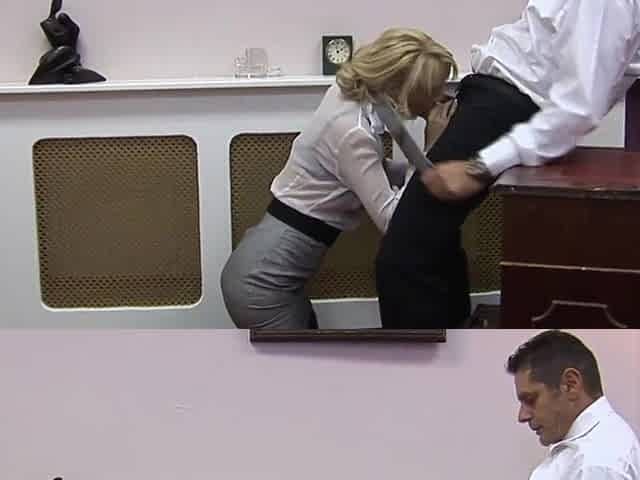 Concupiscent secretary comes into the boss's office to suck him
