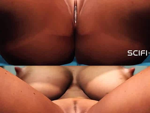 A sexy young busty ebony has hard anal sex with sex robot in the medbay - Creampie
