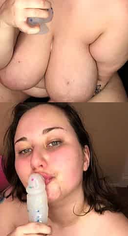 Hot brunette big boobs toying pink pussy