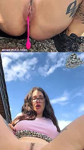 The riskiest climax on a public beach near houses !
