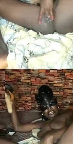 Skinny Black give her snatch hard screw with a giant sextoy