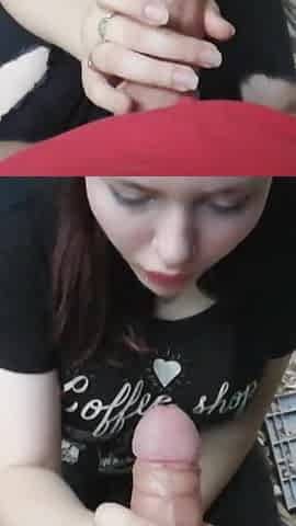 The slut sucked my big cock near the road.