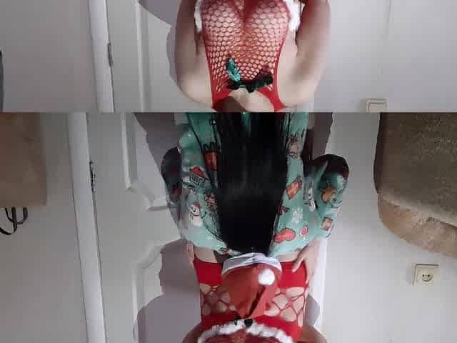 On Christmas Eve, at a suit party, the Snow Maiden screwed her elf in the throat